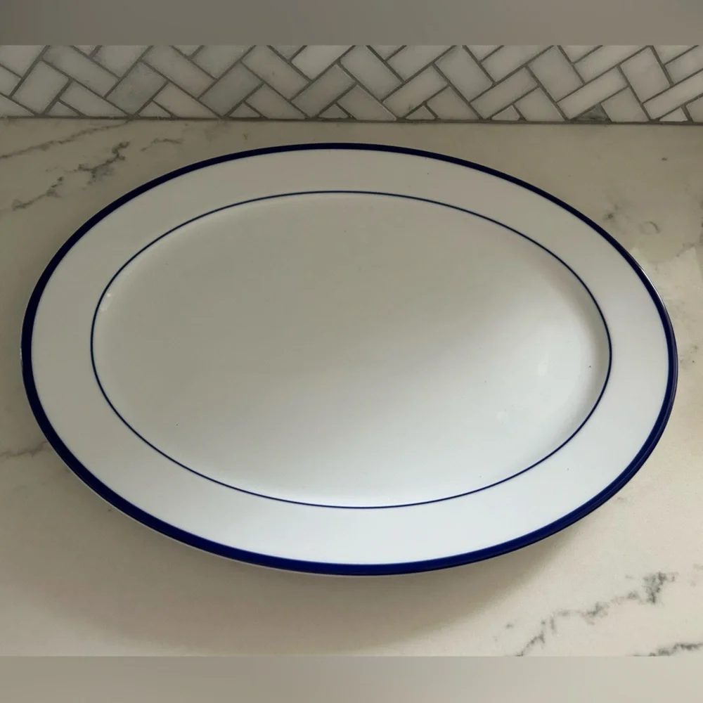 Williams Sonoma Brassier White and Blue Platter